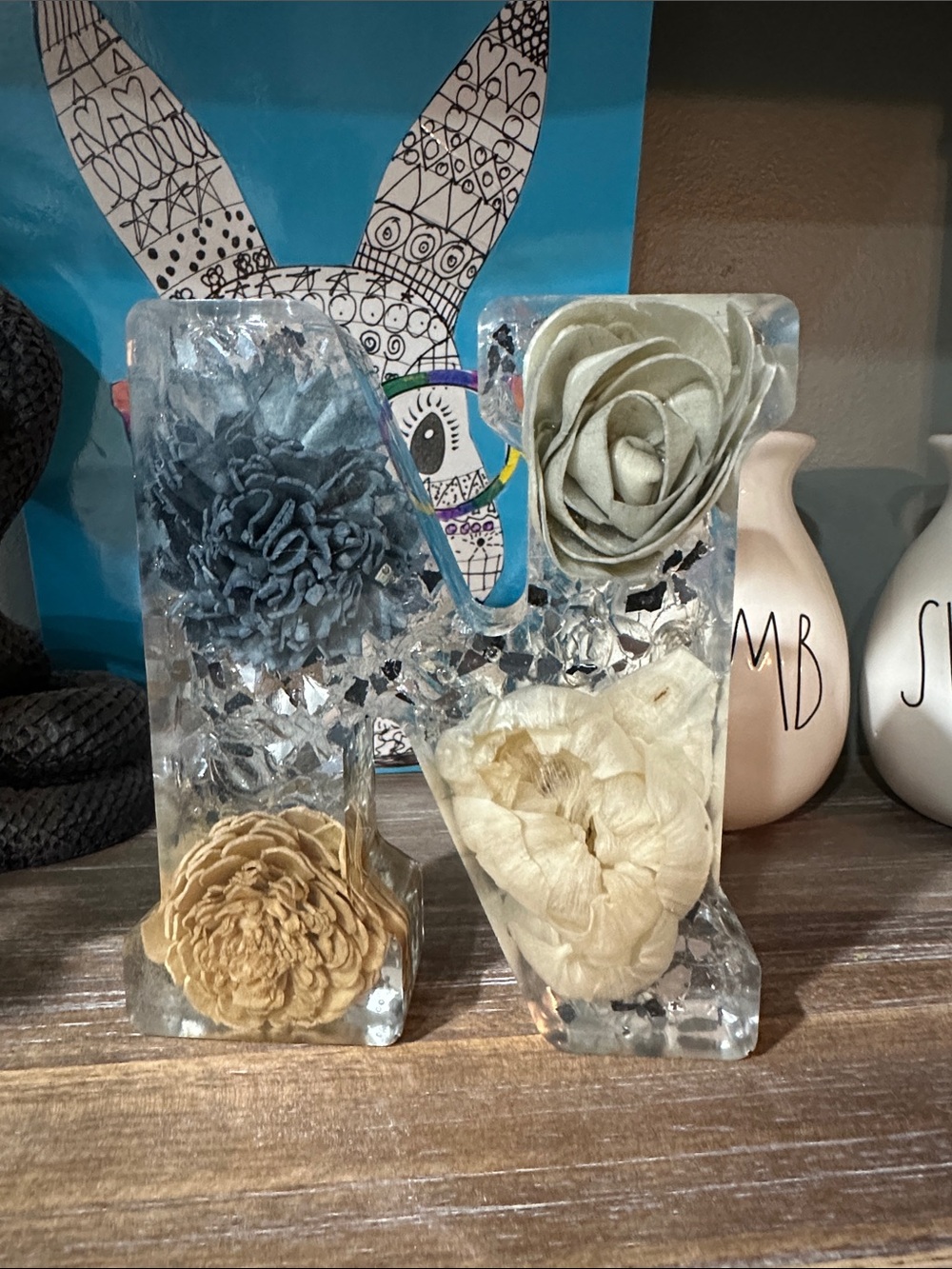 Decorative Resin Letter N with Neutral Floral Inlays